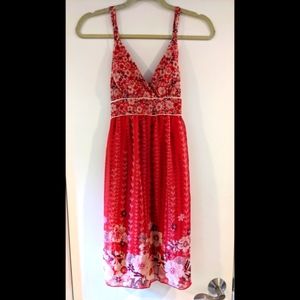 NWOT Forever Red Floral Chiffon Wrap Strap Dress - M